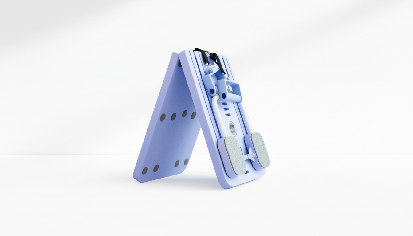 purple Pilates Board – 4-in-1 with Phone Holder & Counter folded on a white background